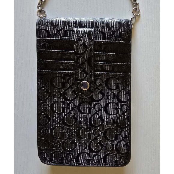 Guess Small Black Crossbody Phone Purse With Card Holder Silver Hardware - Picture 4 of 5